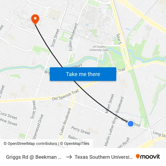 Griggs Rd @ Beekman Rd to Texas Southern University map
