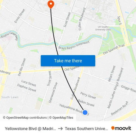 Yellowstone Blvd @ Madrid St to Texas Southern University map