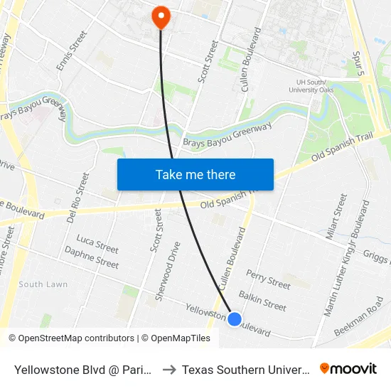 Yellowstone Blvd @ Paris St to Texas Southern University map