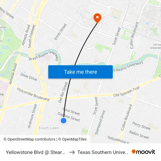 Yellowstone Blvd @ Stearns St to Texas Southern University map