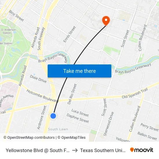 Yellowstone Blvd @ South Freeway to Texas Southern University map