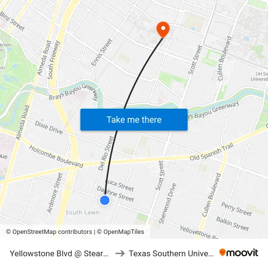 Yellowstone Blvd @ Stearns St to Texas Southern University map
