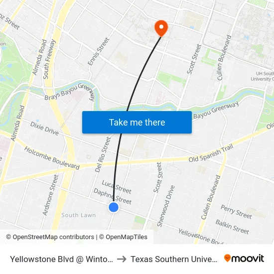 Yellowstone Blvd @ Winton St to Texas Southern University map