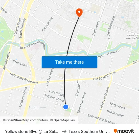 Yellowstone Blvd @ La Salette St to Texas Southern University map
