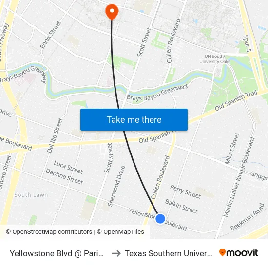 Yellowstone Blvd @ Paris St to Texas Southern University map