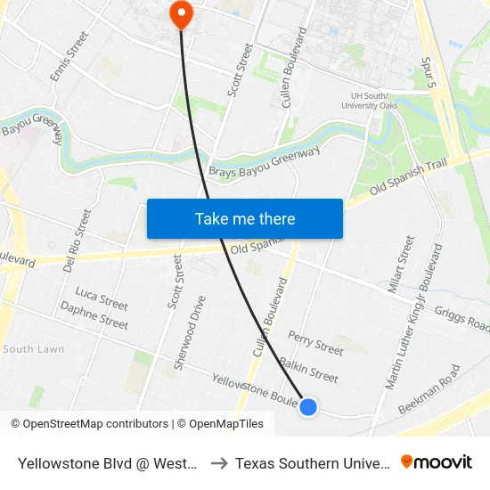Yellowstone Blvd @ Weston St to Texas Southern University map