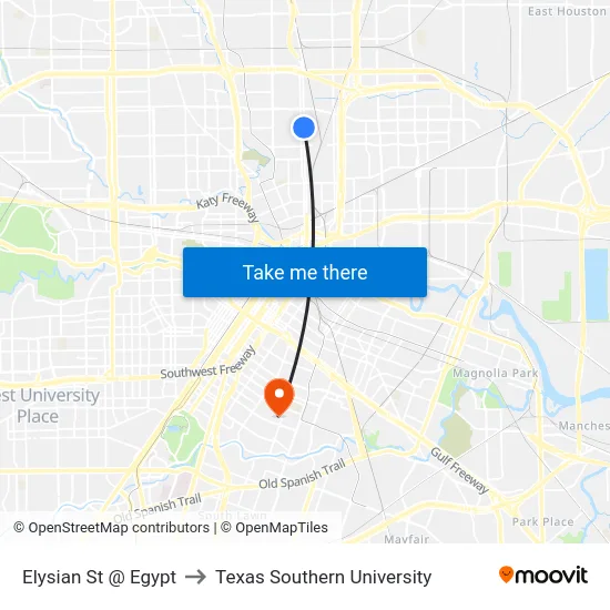 Elysian St @ Egypt to Texas Southern University map
