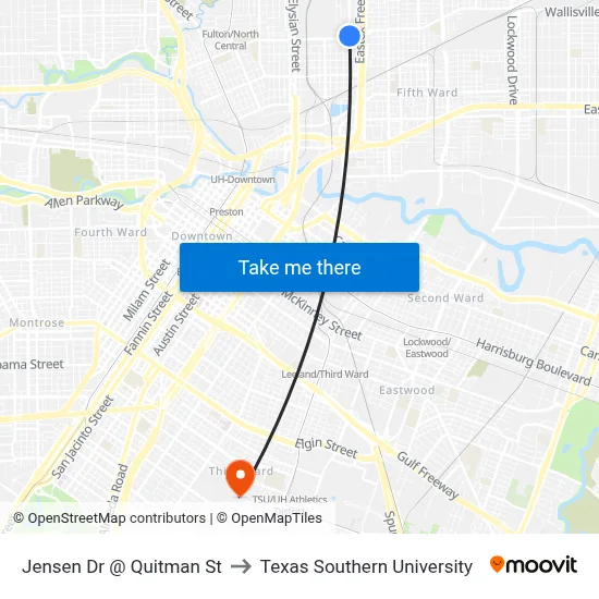 Jensen Dr @ Quitman St to Texas Southern University map