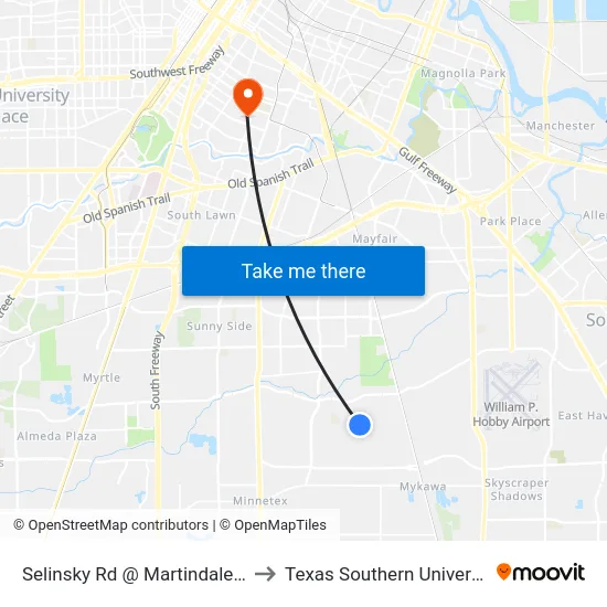 Selinsky Rd @ Martindale Rd to Texas Southern University map