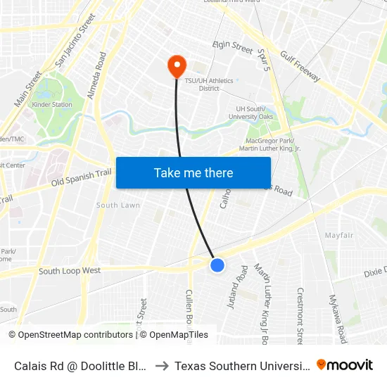 Calais Rd @ Doolittle Blvd to Texas Southern University map