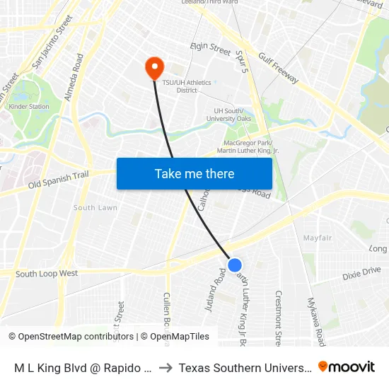 M L King Blvd @ Rapido Rd to Texas Southern University map