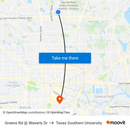 Greens Rd @ Waverly Dr to Texas Southern University map