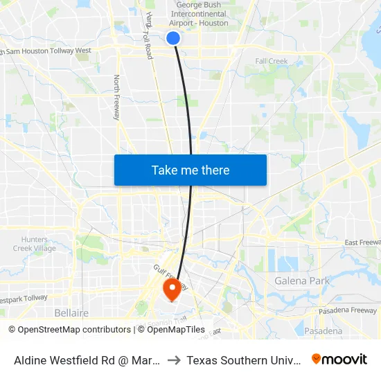 Aldine Westfield Rd @ Marvel Dr to Texas Southern University map