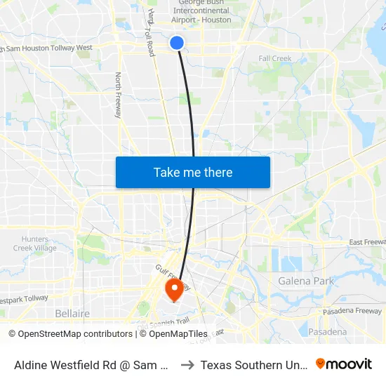Aldine Westfield Rd @ Sam Houston P to Texas Southern University map