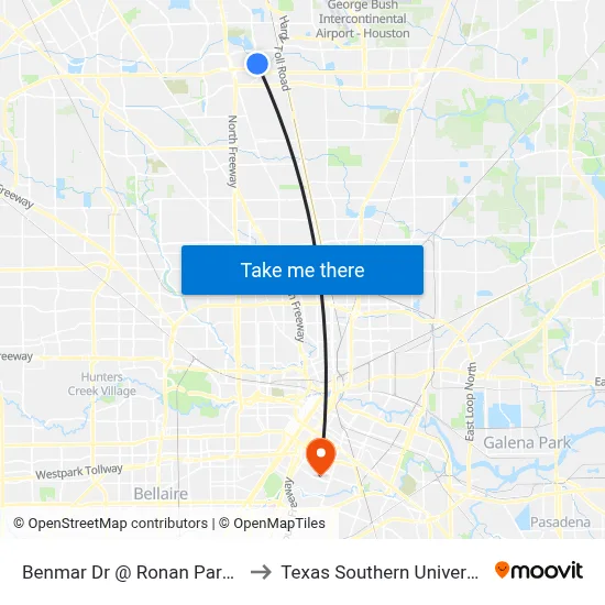 Benmar Dr @ Ronan Park Pl to Texas Southern University map