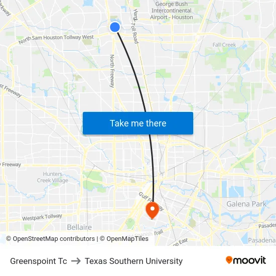 Greenspoint Tc to Texas Southern University map