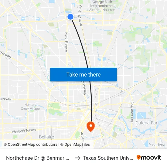 Northchase Dr @ Benmar Dr Mb2 to Texas Southern University map