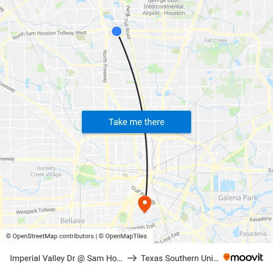 Imperial Valley Dr @ Sam Houston Pk to Texas Southern University map