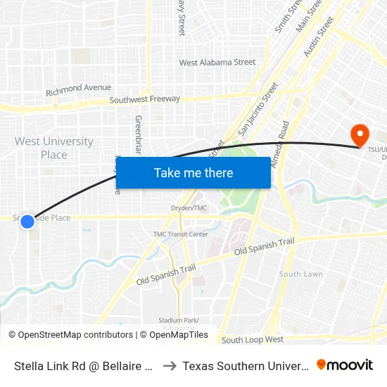 Stella Link Rd @ Bellaire Blvd to Texas Southern University map