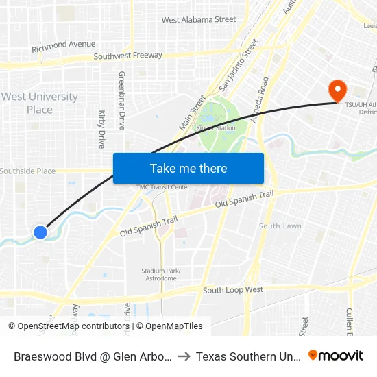 Braeswood Blvd @ Glen Arbor Dr 3701 to Texas Southern University map