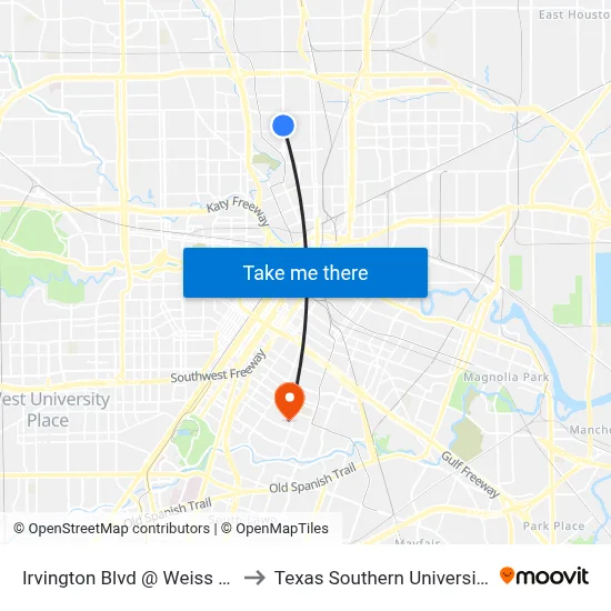 Irvington Blvd @ Weiss St to Texas Southern University map