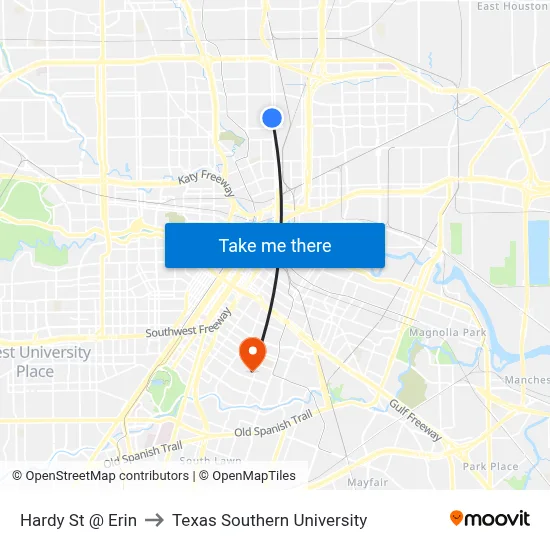 Hardy St @ Erin to Texas Southern University map