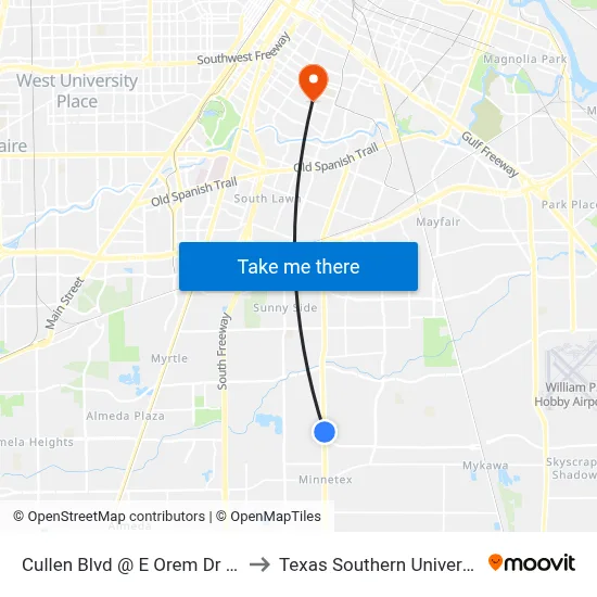 Cullen Blvd @ E Orem Dr MB to Texas Southern University map