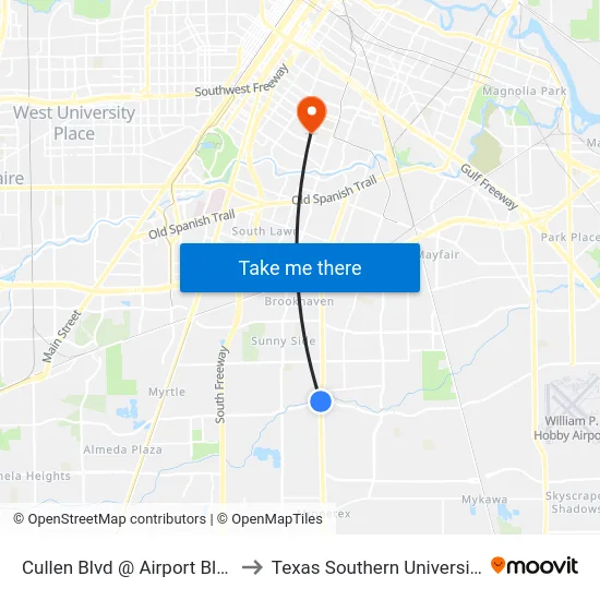 Cullen Blvd @ Airport Blvd to Texas Southern University map