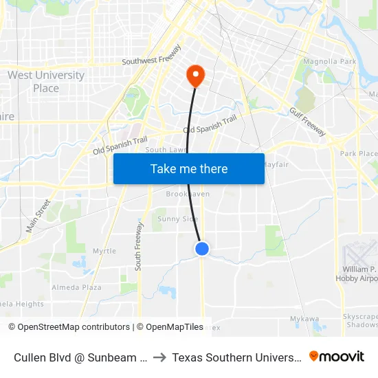 Cullen Blvd @ Sunbeam St to Texas Southern University map