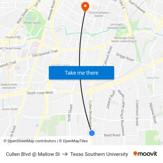 Cullen Blvd @ Mallow St to Texas Southern University map
