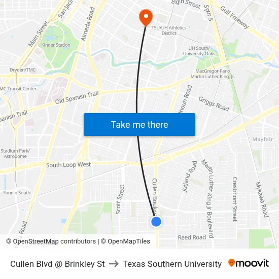 Cullen Blvd @ Brinkley St to Texas Southern University map