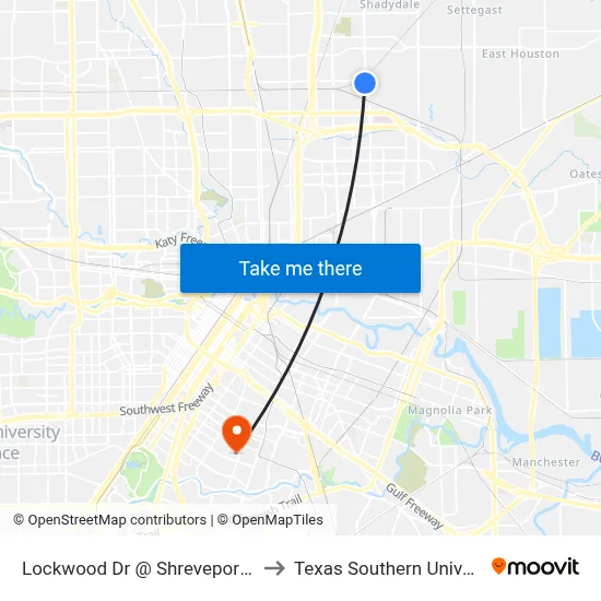 Lockwood Dr @ Shreveport Blvd to Texas Southern University map