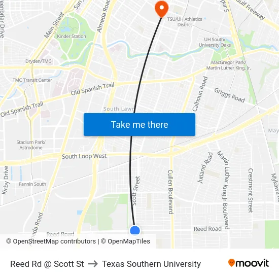 Reed Rd @ Scott St to Texas Southern University map