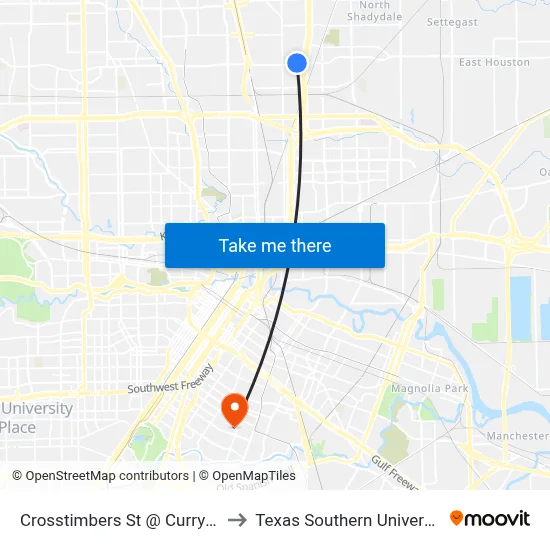 Crosstimbers St @ Curry Rd to Texas Southern University map