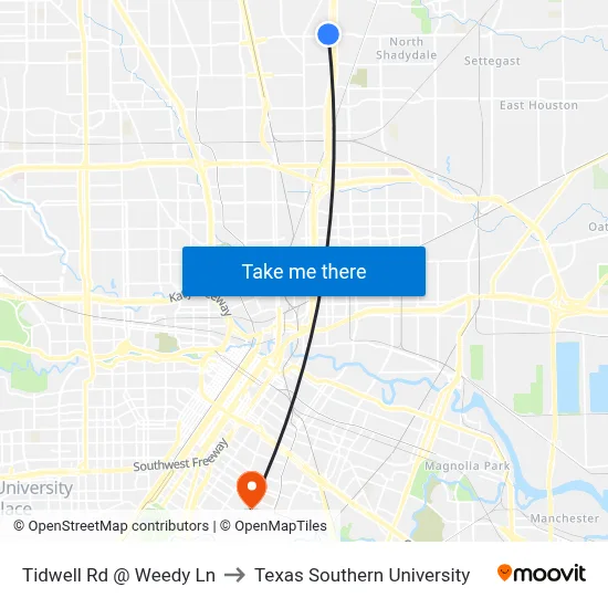 Tidwell Rd @ Weedy Ln to Texas Southern University map