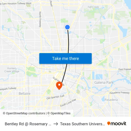 Bentley Rd @ Rosemary Ln to Texas Southern University map