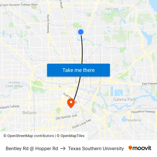 Bentley Rd @ Hopper Rd to Texas Southern University map