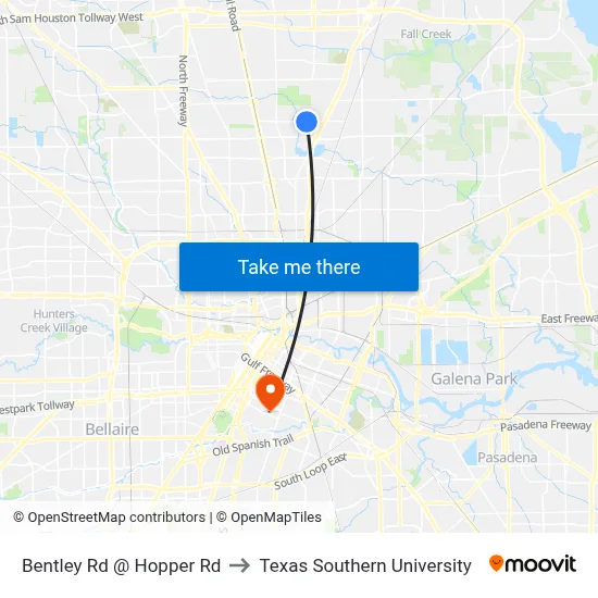 Bentley Rd @ Hopper Rd to Texas Southern University map