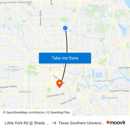 Little York Rd @ Shady Ln to Texas Southern University map