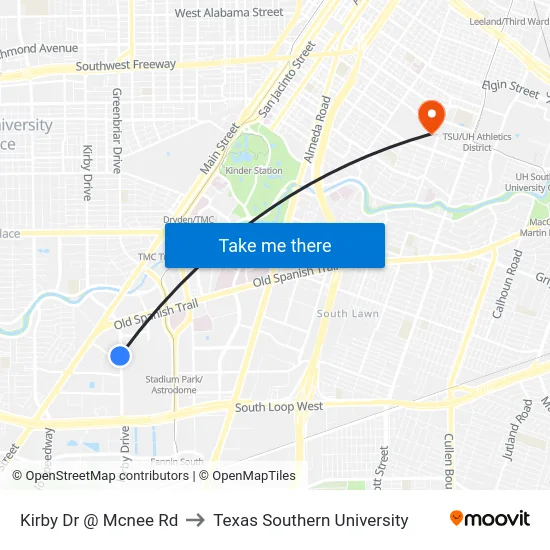 Kirby Dr @ Mcnee Rd to Texas Southern University map