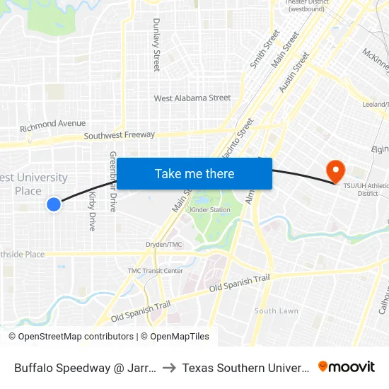 Buffalo Speedway   @ Jarrard to Texas Southern University map
