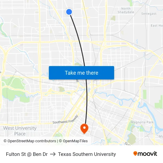 Fulton St @ Ben Dr to Texas Southern University map