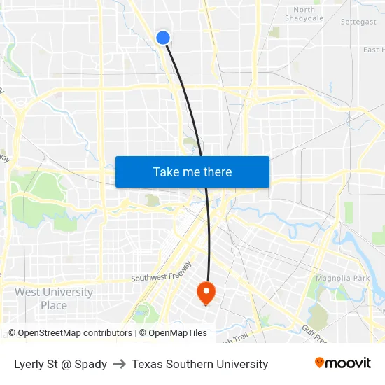 Lyerly St @ Spady to Texas Southern University map