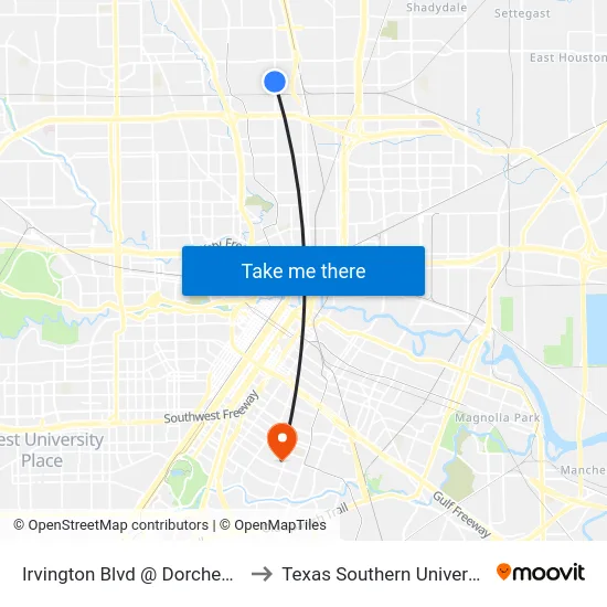 Irvington Blvd @ Dorchester to Texas Southern University map