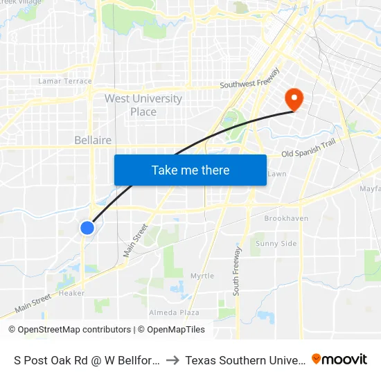 S Post Oak Rd @ W Bellfort Ave to Texas Southern University map