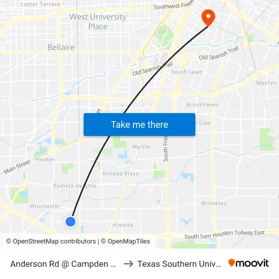 Anderson Rd @ Campden Hill Rd to Texas Southern University map