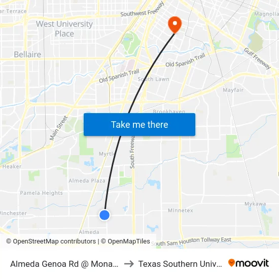 Almeda Genoa Rd @ Monarch Rd to Texas Southern University map