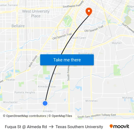Fuqua St @ Almeda Rd to Texas Southern University map