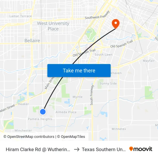 Hiram Clarke Rd @ Wuthering Heights to Texas Southern University map