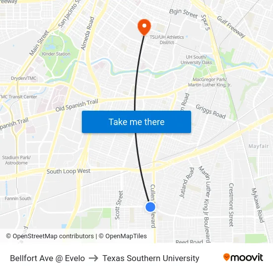 Bellfort Ave @ Evelo to Texas Southern University map
